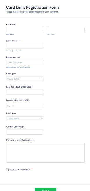 Card Limit Registration Form Template