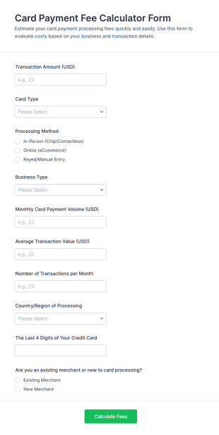 Card Payment Fee Calculator Form Template