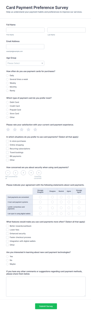 Card Payment Preference Survey Form Template