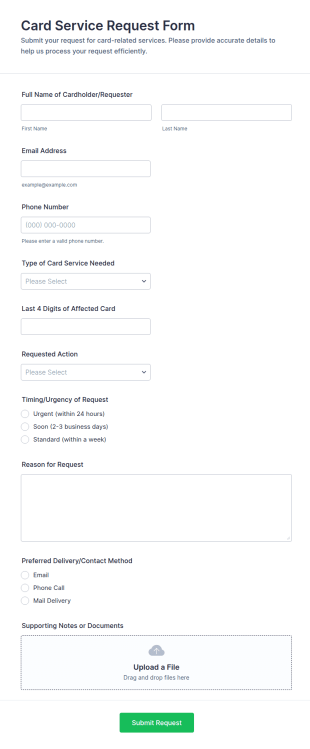 Card Service Request Form Template