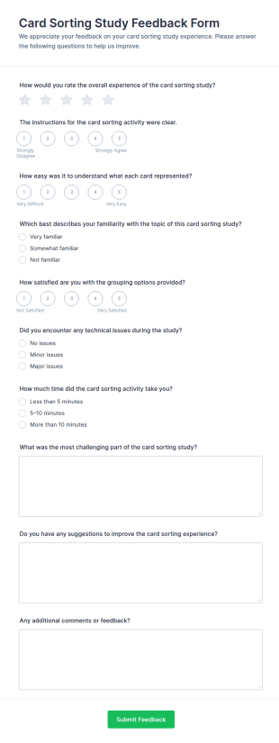 Card Sorting Study Feedback Form Template