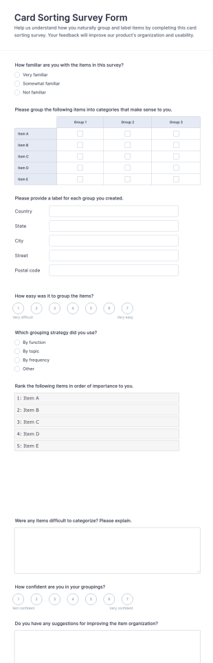 Card Sorting Survey Form Template