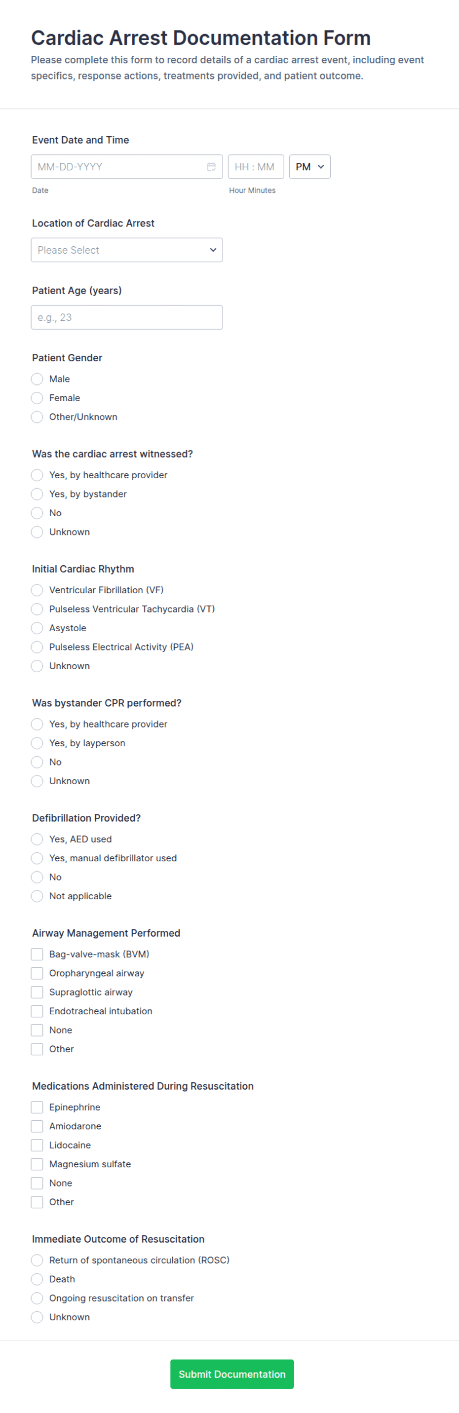 Cardiac Arrest Documentation Form Template | Jotform