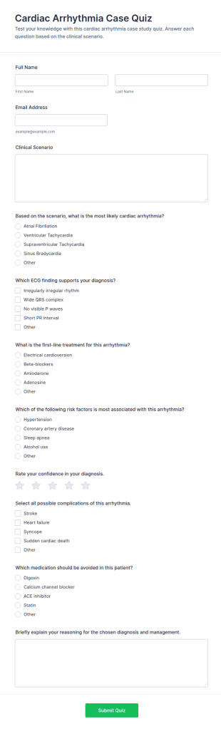 Cardiac Arrhythmia Case Quiz Form Template