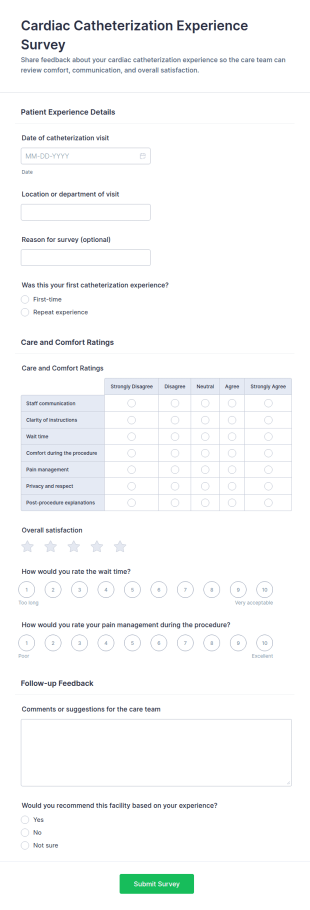 Cardiac Catheterization Experience Survey Form Template