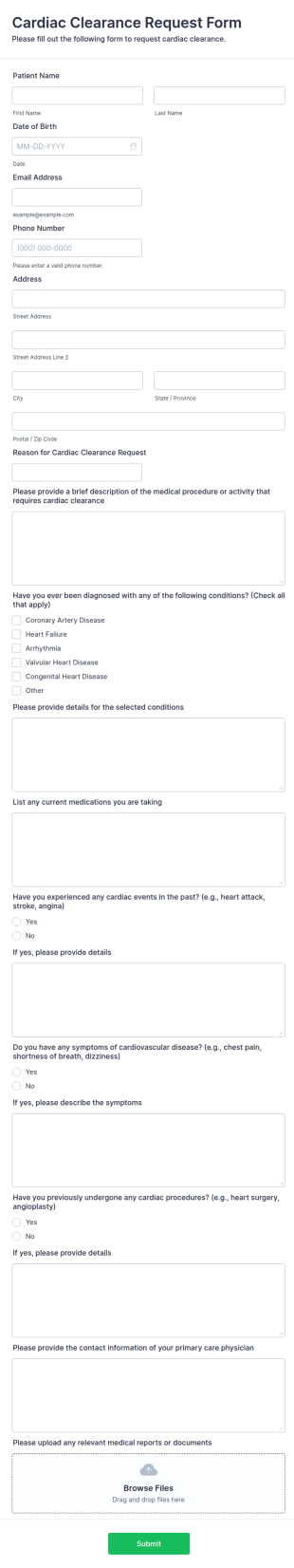 Cardiac Clearance Request Form Template
