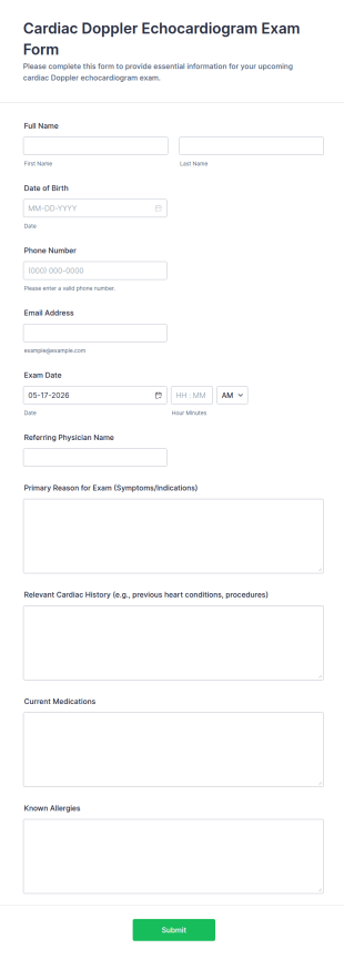 Cardiac Doppler Echocardiogram Exam Form Template