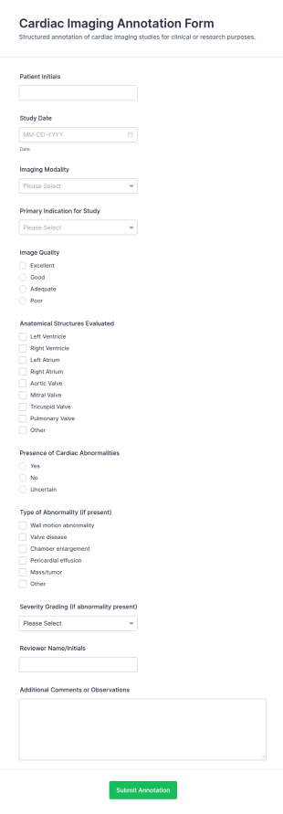 Cardiac Imaging Annotation Form Template