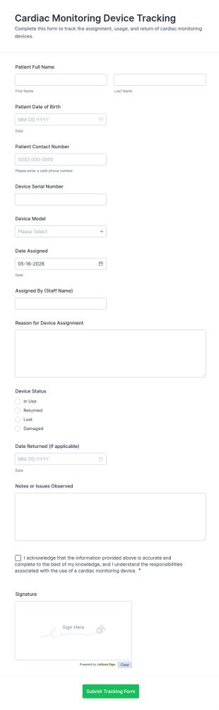 Cardiac Monitoring Device Tracking Form Template