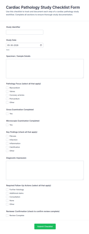 Cardiac Pathology Study Checklist Form Template