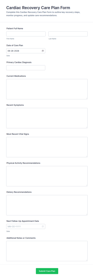 Cardiac Recovery Care Plan Form Template