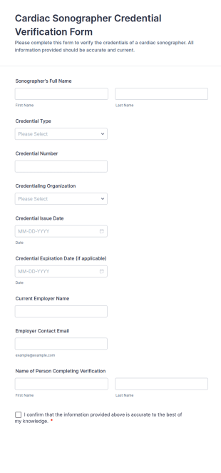 Cardiac Sonographer Credential Verification Form Template