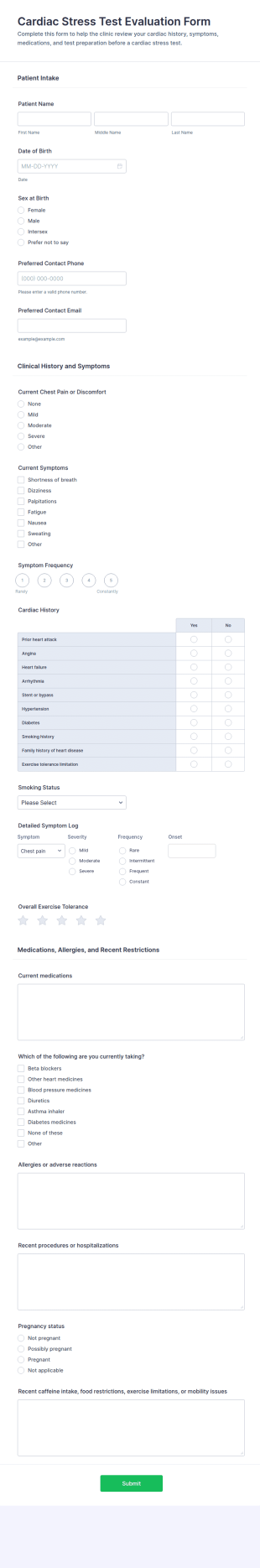 Cardiac Stress Test Evaluation Form Template
