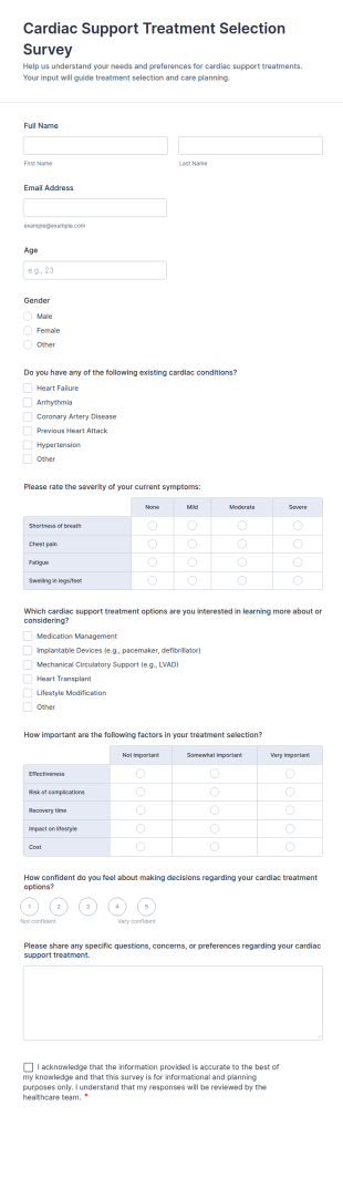 Cardiac Support Treatment Selection Survey Form Template