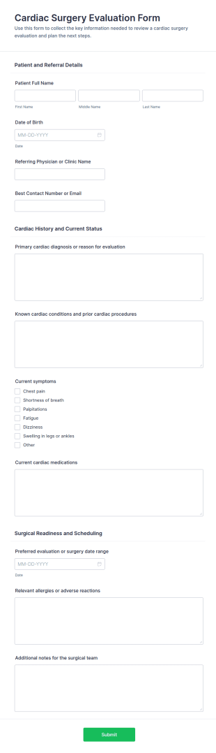 Cardiac Surgery Evaluation Form Template