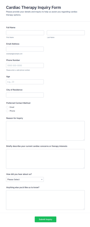 Cardiac Therapy Inquiry Form Template