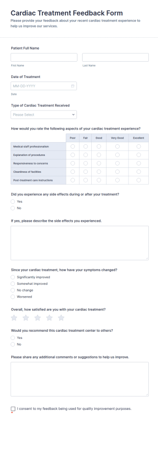 Cardiac Treatment Feedback Form Template