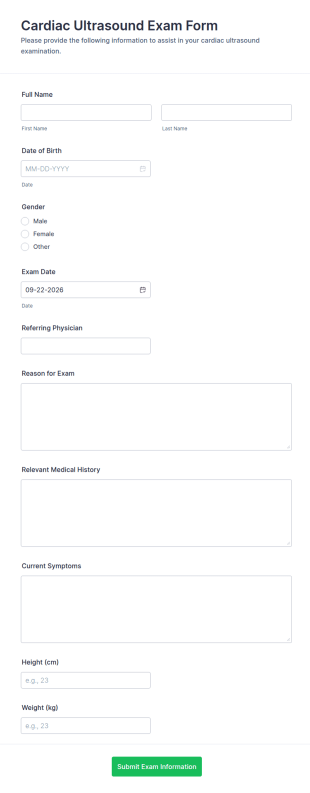 Cardiac Ultrasound Exam Form Template