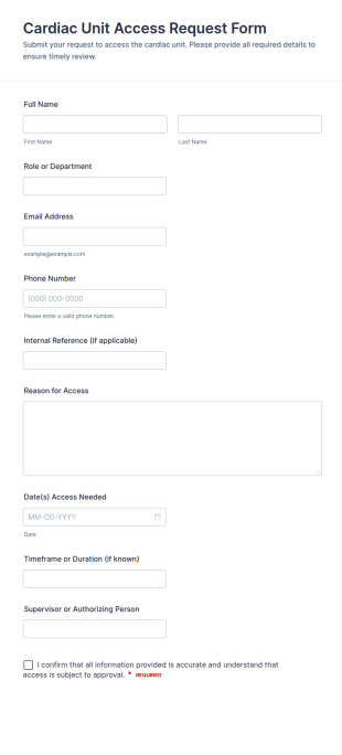 Cardiac Unit Access Request Form Template