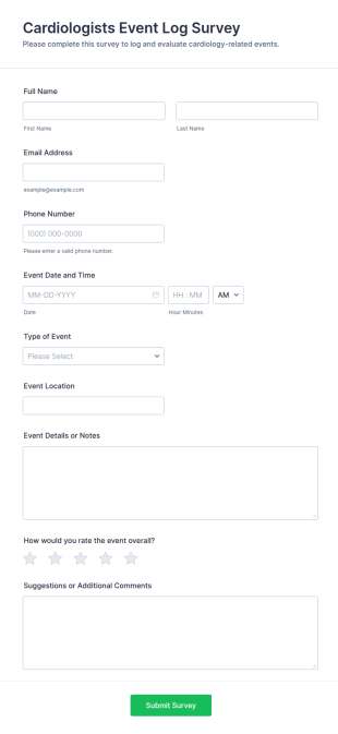 Cardiologists Event Log Survey Form Template