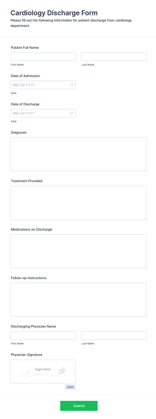 Cardiology Discharge Form Template
