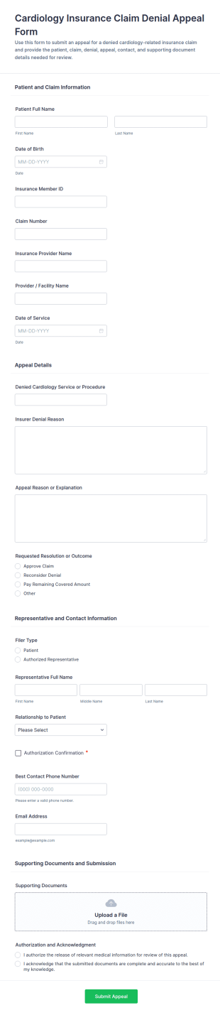 Cardiology Insurance Claim Denial Appeal Form Template