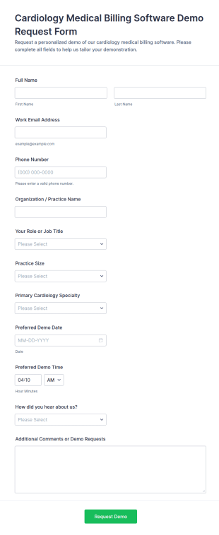 Cardiology Medical Billing Software Demo Request Form Template