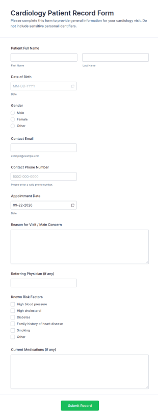 Cardiology Patient Record Form Template