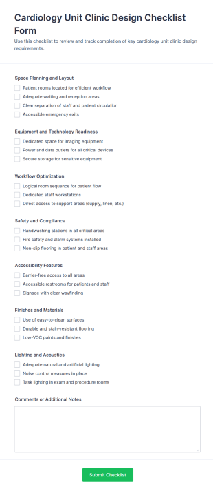 Cardiology Unit Clinic Design Checklist Form Template