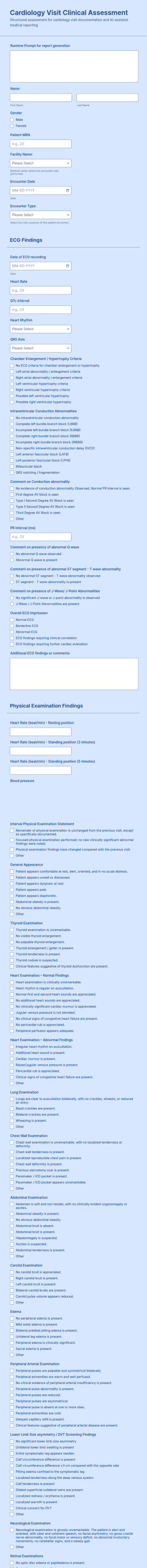 Cardiology Visit Clinical Assessment Form Template