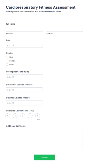 Cardiorespiratory Fitness Assessment Form Template
