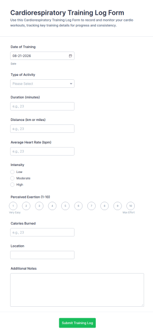 Cardiorespiratory Training Log Form Template