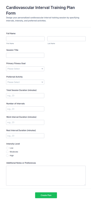 Cardiovascular Interval Training Plan Form Template