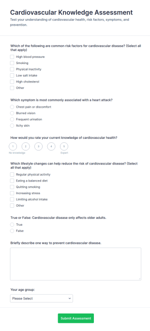 Cardiovascular Knowledge Assessment Form Template