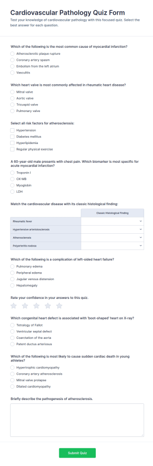 Cardiovascular Pathology Quiz Form Template