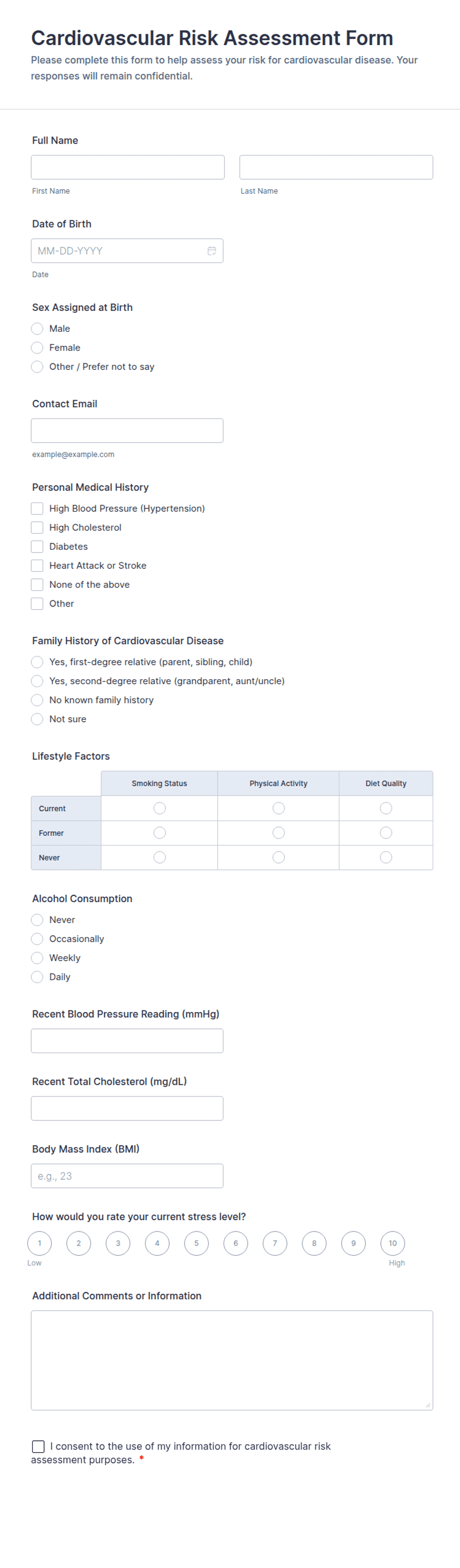 Cardiovascular Risk Assessment Form Template | Jotform