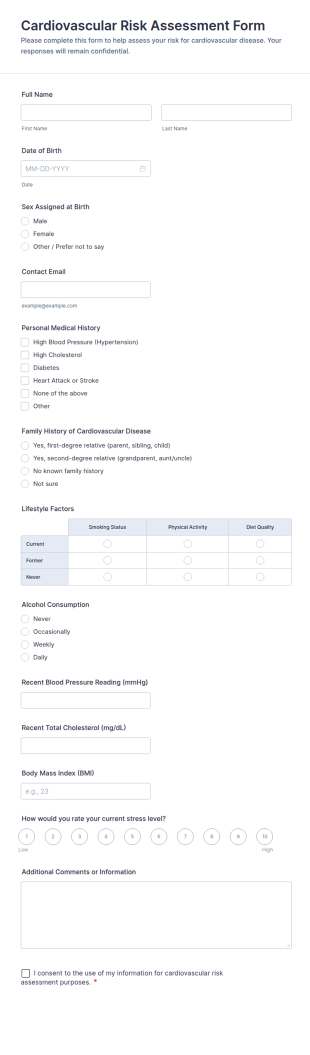 Cardiovascular Risk Assessment Form Template