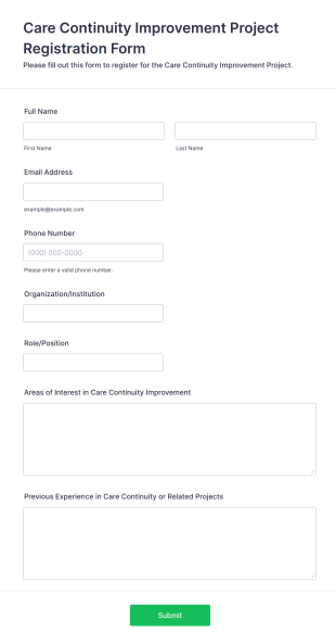 Care Continuity Improvement Project Registration Form Template