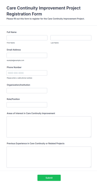 Care Continuity Improvement Project Registration Form Template