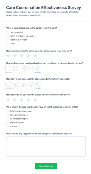 Care Coordination Effectiveness Survey Form Template