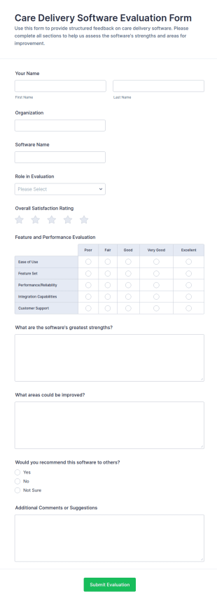 Care Delivery Software Evaluation Form Template