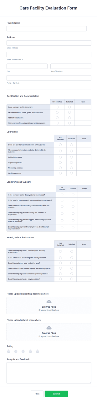 Care Facility Evaluation Form Template