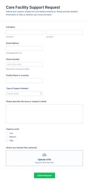 Care Facility Support Request Form Template