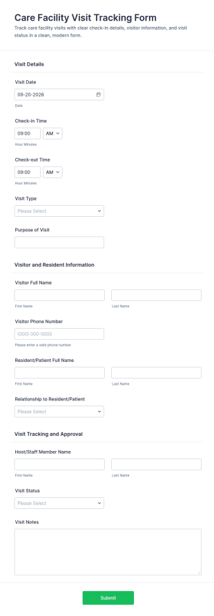 Care Facility Visit Tracking Form Template