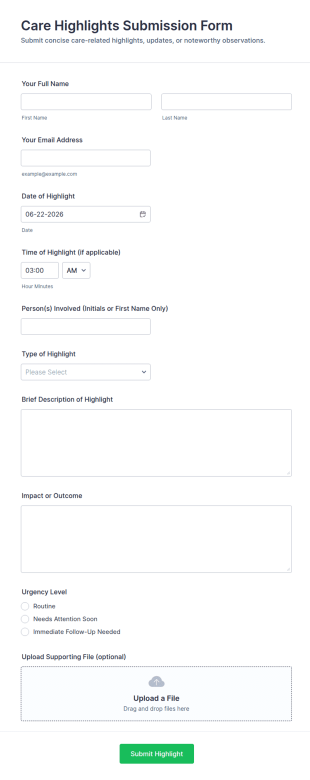 Care Highlights Submission Form Template