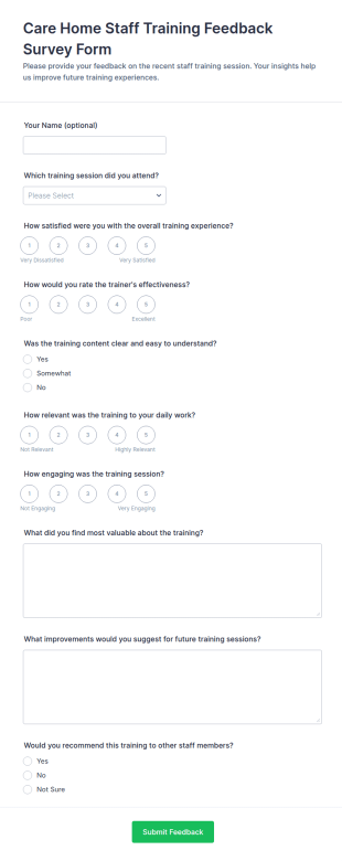 Care Home Staff Training Feedback Form Template