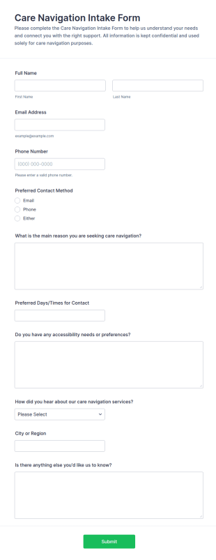 Care Navigation Intake Form Template