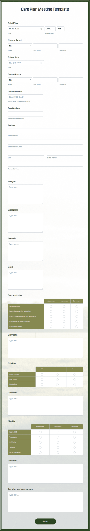 Care Plan Meeting Template