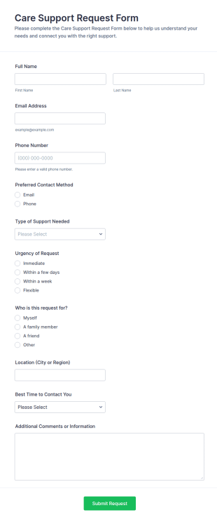 Care Support Request Form Template