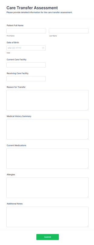 Care Transfer Assessment Form Form Template